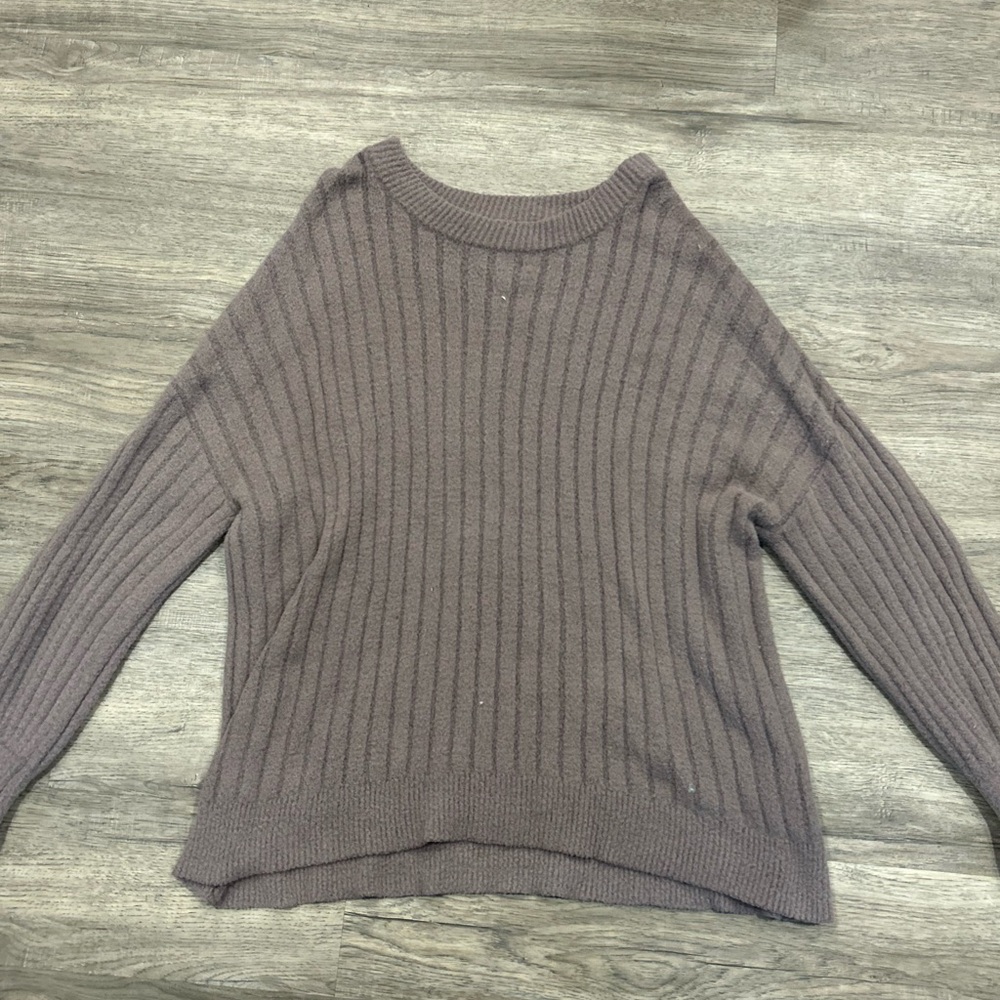 Aerie Ribbed Crew Neck Sweater in Brown